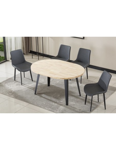 MESA COMEDOR REDONDA EXTENSIBLE BERG-E 100 - 140 - 180 CM ROBLE NORDISH / NEGRO