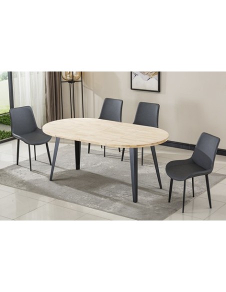 MESA COMEDOR REDONDA EXTENSIBLE BERG-E 100 - 140 - 180 CM ROBLE NORDISH / NEGRO
