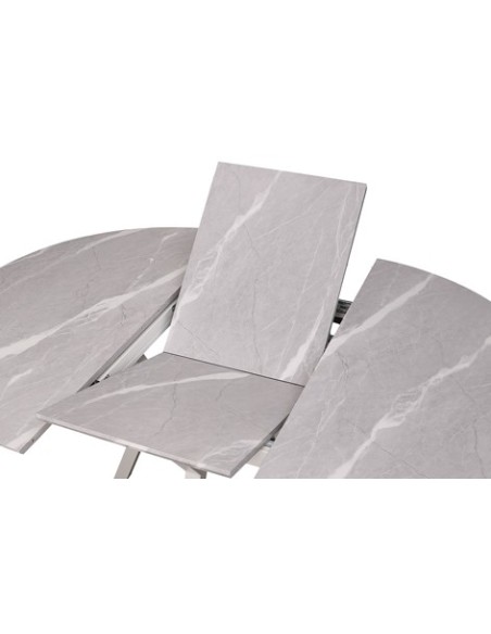 MESA COMEDOR REDONDA EXTENSIBLE PAUL 130 - 160 X 130 CM CERAMIC GREY / BLANCO