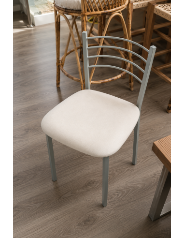 Silla de cocina metálica gris con...