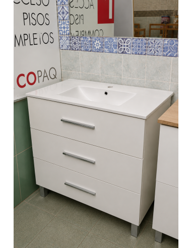 Mueble de baño blanco con 3 cajones y...
