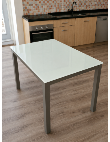 Mesa rectangular de cristal blanco...
