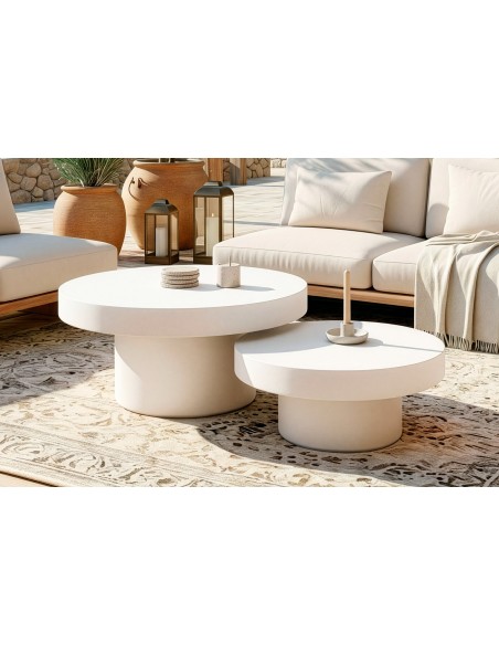 MESA BAJA REDONDA 90 CM MICROCEMENTO BLANCO