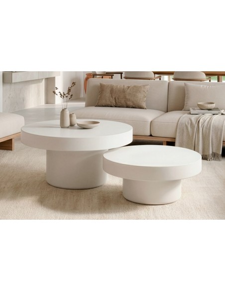 MESA BAJA REDONDA 66 CM MICROCEMENTO BLANCO