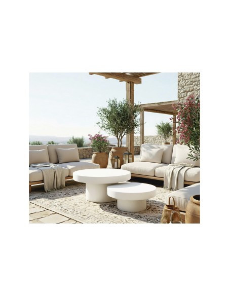 MESA BAJA REDONDA 66 CM MICROCEMENTO BLANCO