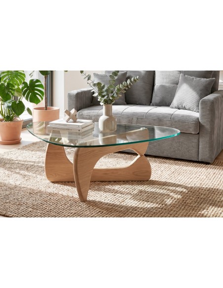 MESA CENTRO LEYNA 110 x 70 CM ROBLE / CRISTAL TRANSPARENTE.