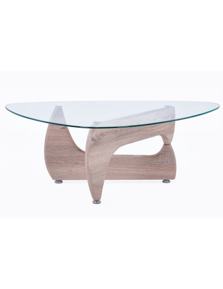 MESA CENTRO LEYNA 110 x 70 CM ROBLE / CRISTAL TRANSPARENTE.