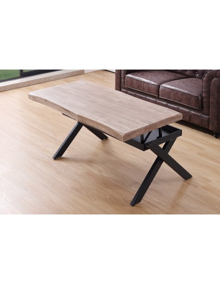 MESA CENTRO ELEVABLE XENA 120 X 66 CM TAPA CON FORMA ROBLE HONEY  / NEGRO.