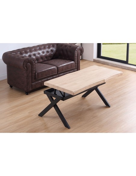 MESA CENTRO ELEVABLE XENA 120 X 66 CM TAPA CON FORMA ROBLE NORDISH  / NEGRO.