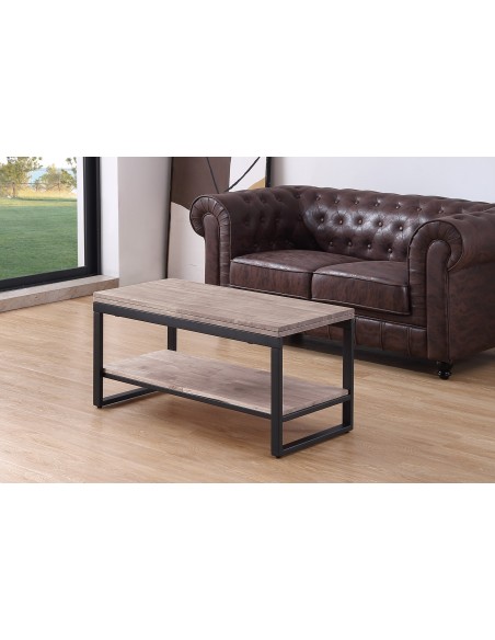 MESA CENTRO ELEVABLE Y EXTENSIBLE STEVE  100 x 45 CM ROBLE HONEY / NEGRO.