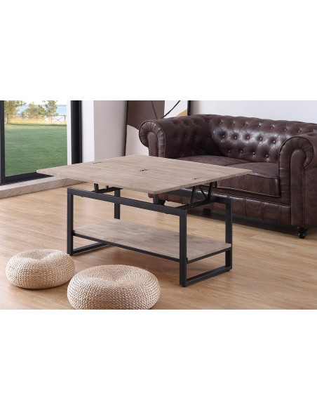 MESA CENTRO ELEVABLE Y EXTENSIBLE STEVE  100 x 45 CM ROBLE HONEY / NEGRO.