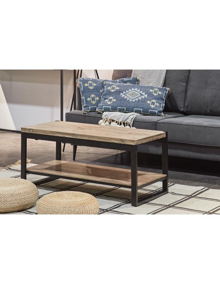 MESA CENTRO ELEVABLE Y EXTENSIBLE STEVE  100 x 45 CM ROBLE HONEY / NEGRO.