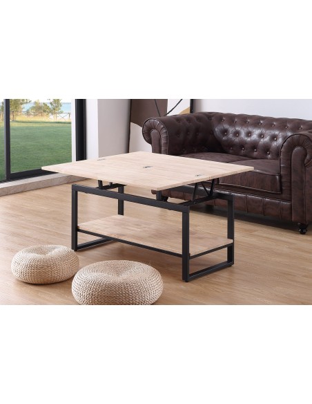 MESA CENTRO ELEVABLE Y EXTENSIBLE STEVE 100 x 45 CM ROBLE NORDISH / NEGRO.