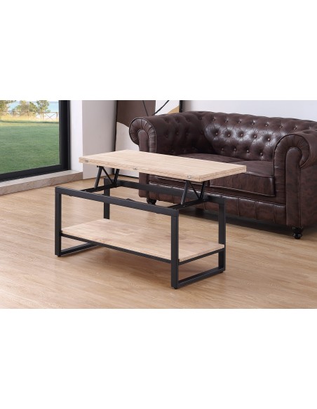 MESA CENTRO ELEVABLE Y EXTENSIBLE STEVE 100 x 45 CM ROBLE NORDISH / NEGRO.