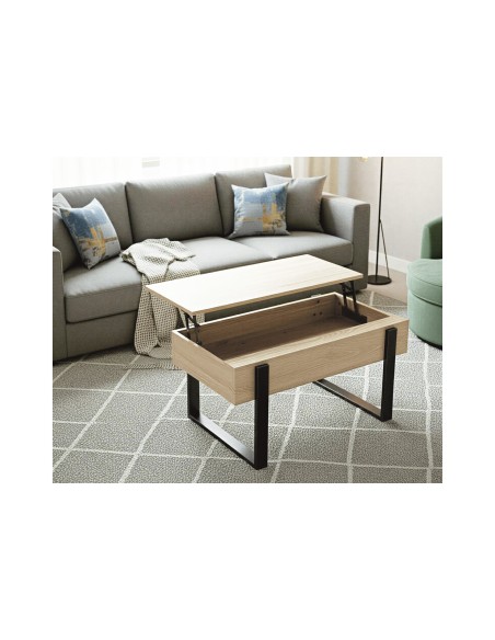 MESA CENTRO ELEVABLE 110 X 60 CM INDUSTRIAL OAK / NEGRO.