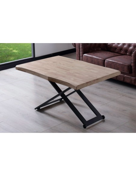 MESA CENTRO ELEVABLE ZOE 120 x 80 CM ROBLE HONEY / NEGRO TAPA CON FORMA.