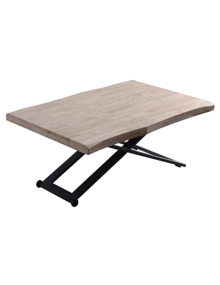 MESA CENTRO ELEVABLE ZOE 120 x 80 CM ROBLE HONEY / NEGRO TAPA CON FORMA.