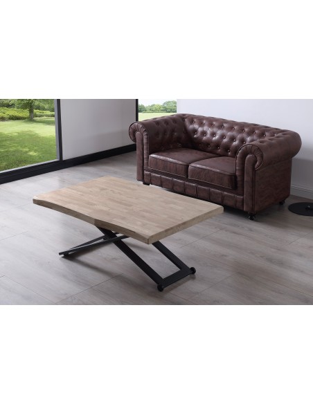 MESA CENTRO ELEVABLE ZOE 120 x 80 CM ROBLE HONEY / NEGRO TAPA CON FORMA.