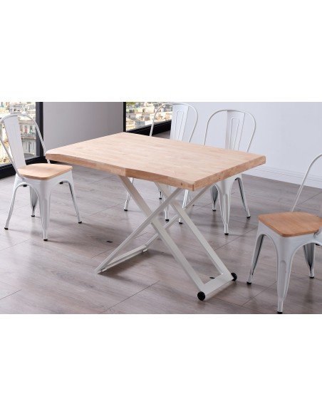 MESA CENTRO ELEVABLE ZOE 120 x 80 CM ROBLE NORDISH / BLANCO TAPA CON FORMA.