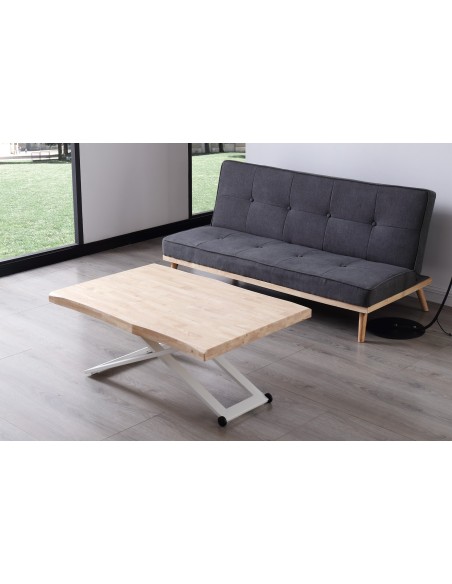 MESA CENTRO ELEVABLE ZOE 120 x 80 CM ROBLE NORDISH / BLANCO TAPA CON FORMA.