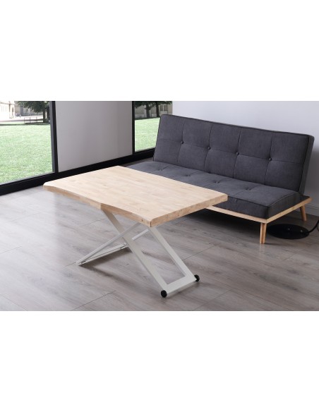MESA CENTRO ELEVABLE ZOE 120 x 80 CM ROBLE NORDISH / BLANCO TAPA CON FORMA.