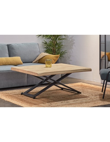 MESA CENTRO ELEVABLE ZOE 120 x 80 CM ROBLE NORDISH / NEGRO TAPA CON FORMA.