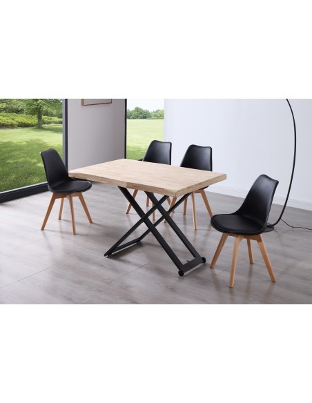 MESA CENTRO ELEVABLE ZOE 120 x 80 CM ROBLE NORDISH / NEGRO TAPA CON FORMA.