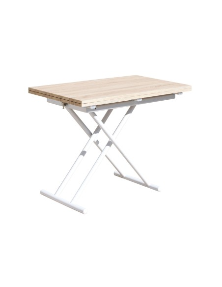 MESA CENTRO ELEVABLE Y EXTENSIBLE UP - DOWN BLANCO / ROBLE 100 x 50 CM
