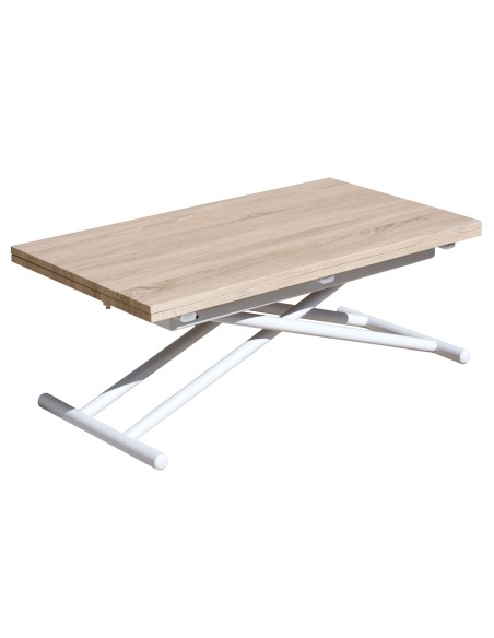 MESA CENTRO ELEVABLE Y EXTENSIBLE UP - DOWN BLANCO / ROBLE 100 x 50 CM