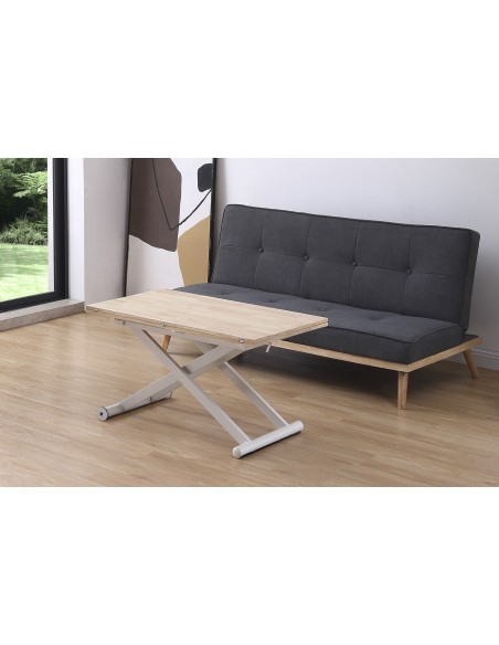 MESA CENTRO ELEVABLE Y EXTENSIBLE NATURAL 110 X 57 CM ROBLE NORDISH / BLANCO.