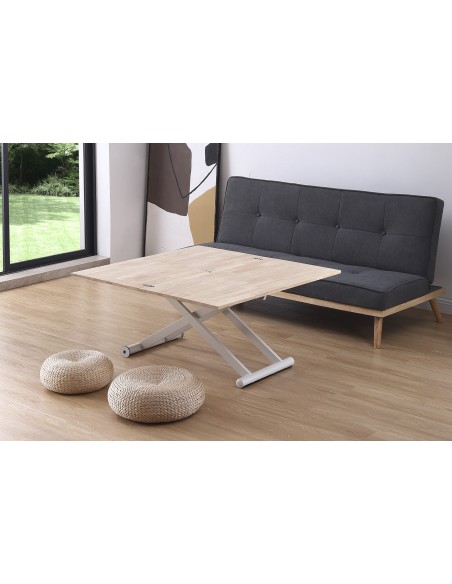 MESA CENTRO ELEVABLE Y EXTENSIBLE NATURAL 110 X 57 CM ROBLE NORDISH / BLANCO.