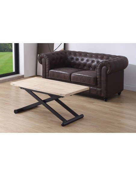 MESA CENTRO ELEVABLE Y EXTENSIBLE NATURAL 110 x 57 CM ROBLE NORDISH / NEGRO.