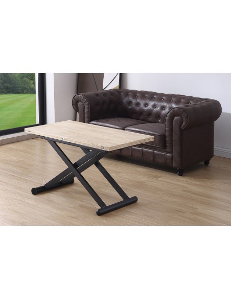 MESA CENTRO ELEVABLE Y EXTENSIBLE NATURAL 110 x 57 CM ROBLE NORDISH / NEGRO.