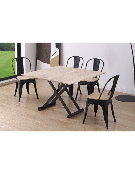 MESA CENTRO ELEVABLE Y EXTENSIBLE NATURAL 110 x 57 CM ROBLE NORDISH / NEGRO.