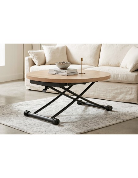 MESA CENTRO ELEVABLE Y EXTENSIBLE 100 - 140 CM GAGA OAK / NEGRO