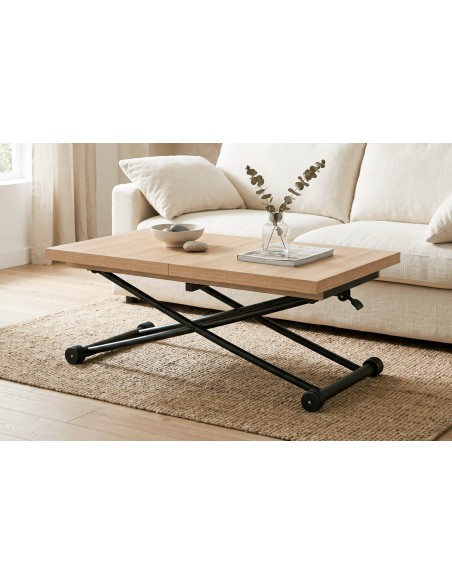 MESA CENTRO ELEVABLE Y EXTENSIBLE 100 - 130 - 160 CM TAYLOR OAK / NEGRO.
