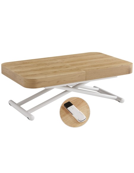 MESA CENTRO ELEVABLE Y EXTENSIBLE 120 - 160 - 200 CM CON ELEVACION ELECTRICA TURIN OAK / BLANCO