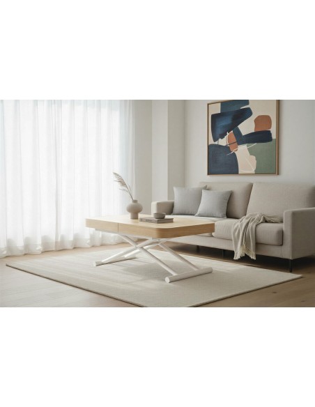 MESA CENTRO ELEVABLE Y EXTENSIBLE 120 - 160 - 200 CM CON ELEVACION ELECTRICA TURIN OAK / BLANCO