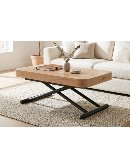 MESA CENTRO ELEVABLE Y EXTENSIBLE 120 - 160 - 200 CM CON ELEVACION ELECTRICA TURIN OAK / NEGRO