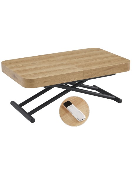 MESA CENTRO ELEVABLE Y EXTENSIBLE 120 - 160 - 200 CM CON ELEVACION ELECTRICA TURIN OAK / NEGRO