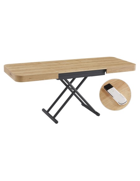 MESA CENTRO ELEVABLE Y EXTENSIBLE 120 - 160 - 200 CM CON ELEVACION ELECTRICA TURIN OAK / NEGRO