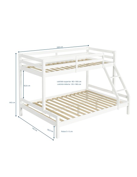Litera de Madera Airotciv Blanca con Cama Inferior de 135 cm