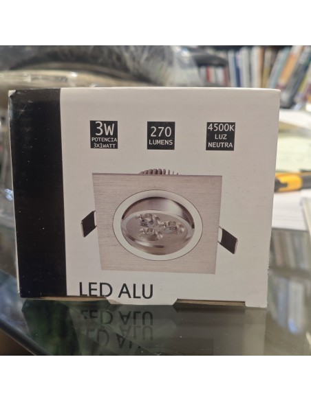 Pack 3Uds. Foco LED Empotrable Cuadrado Aluminio 3W 270 Lúmenes 4500K Luz Neutra