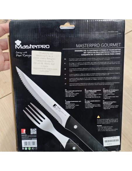 Set de 12 Piezas MasterPRO Gourmet – Cuchillos y Tenedores para Carne Rojo y Negro