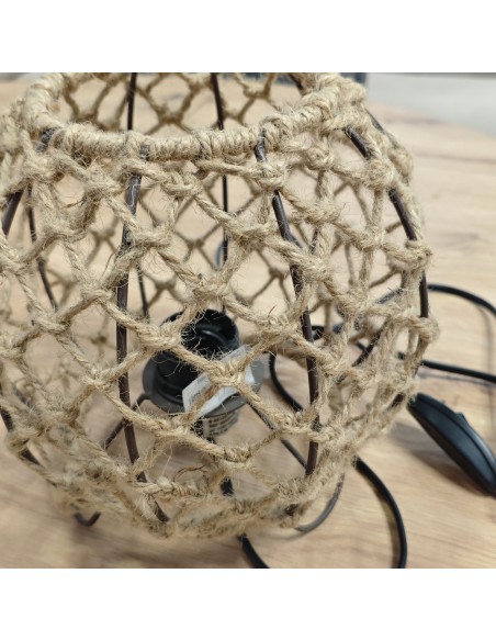 Lámpara de Sobremesa Rústica de Cuerda Natural con Estructura Metálica