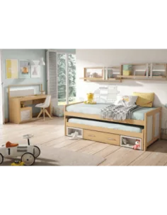 Dormitorio juvenil con cama compacta y escritorio a medida