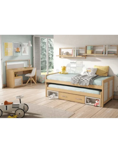 Dormitorio juvenil con cama compacta y escritorio a medida