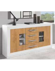 Aparador de salon con alto rango de almacenaje color madera con blanco
