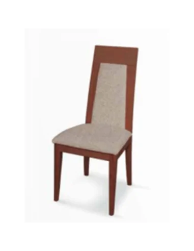 Silla de madera con asiento tapizado y respaldo de madera alcolchado