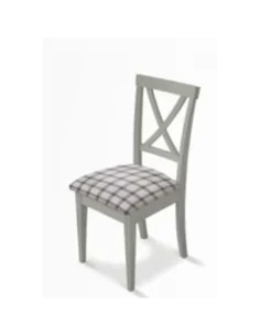 Silla de madera con respaldo cruceta y asiento tapizado